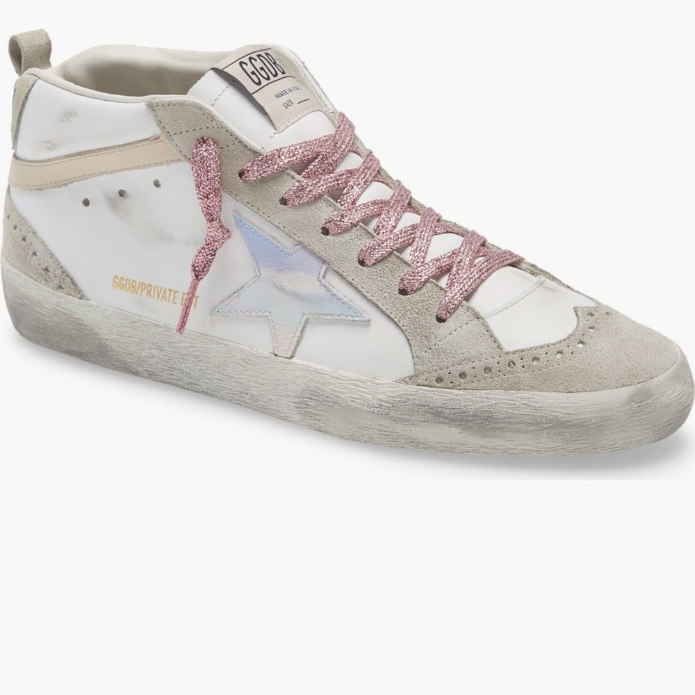 RARE style of Golden Goose Women's Midstar Sneakers - White and Pink Glitter